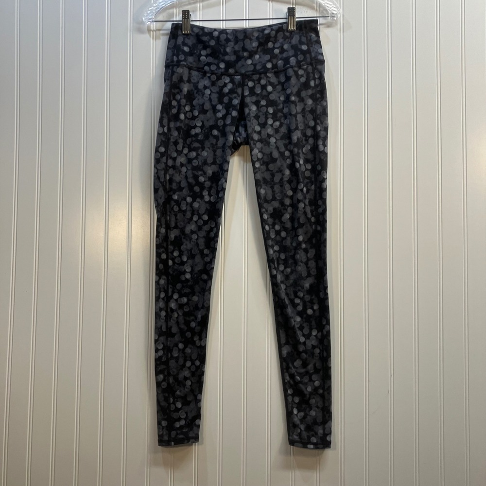 Athleta Womens XS Grey Black Bokeh Bubble Print‎ High Rise Active Yoga Leggings